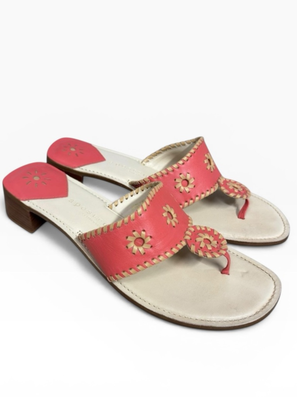 Apostrophe Jaclyn Coral Pink Leather Sandals Woven Low Heel Size US 9 Summer